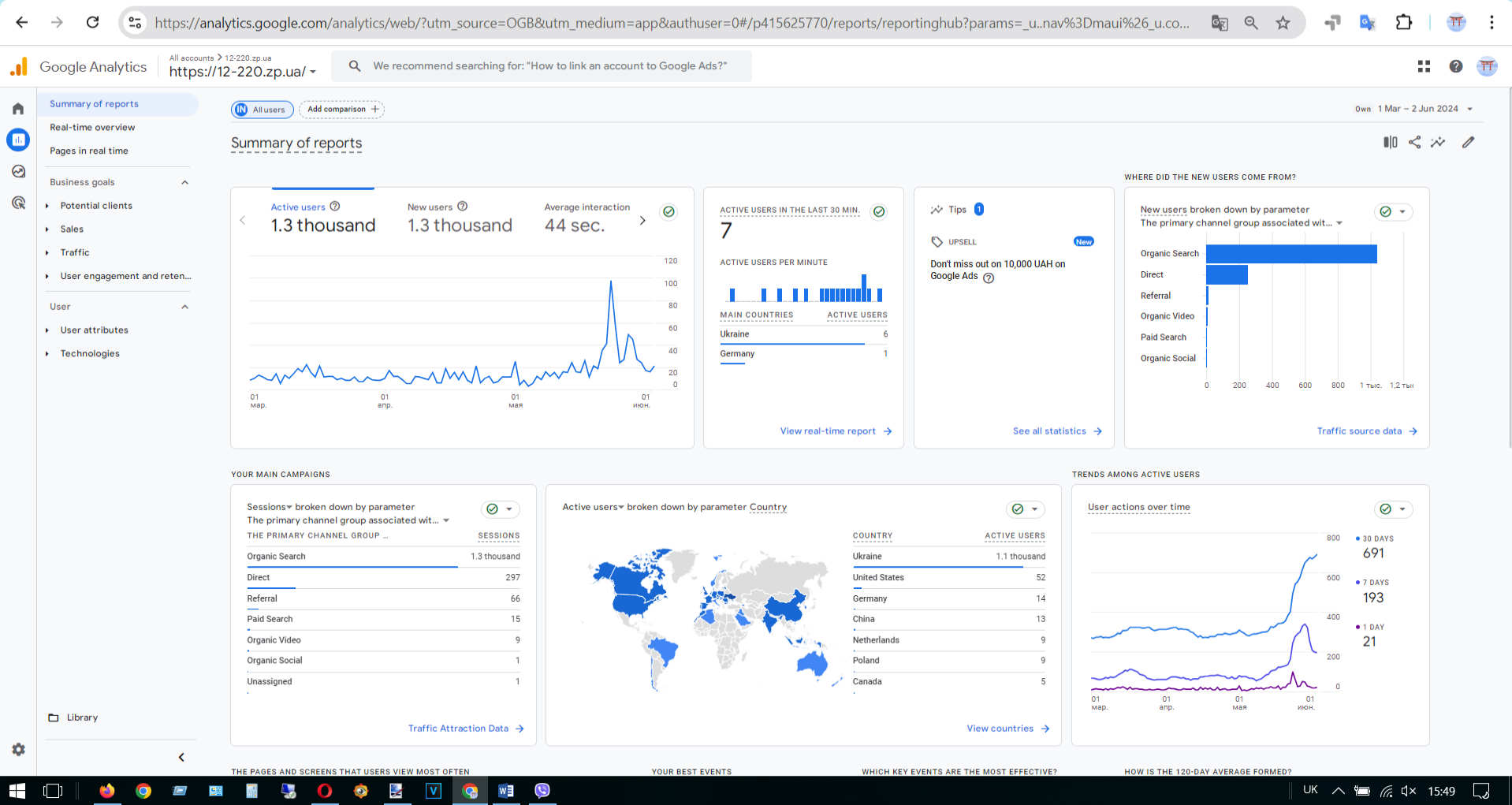 Google Analytics of the Online Store