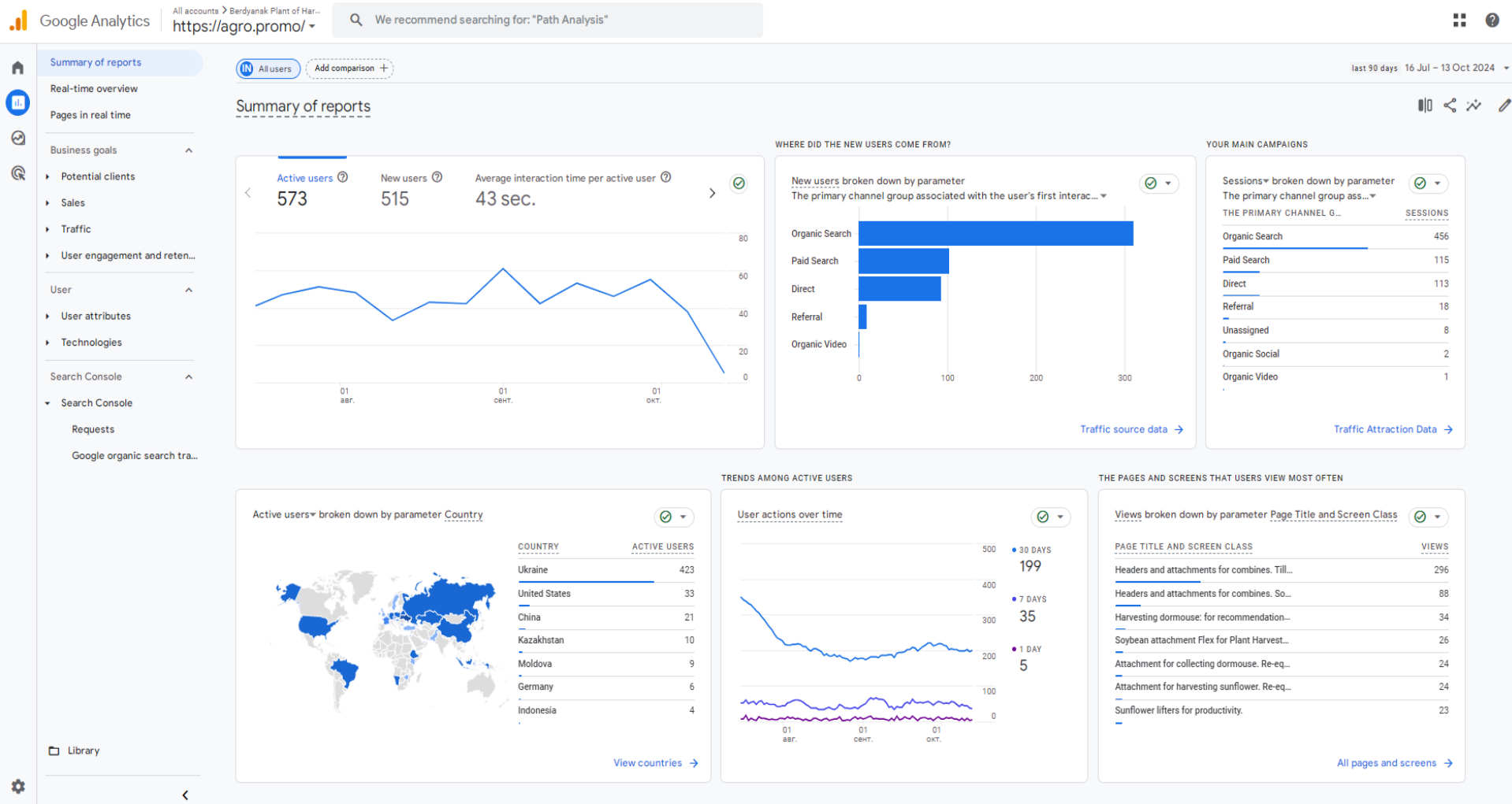 Google Analytics of the Online Store